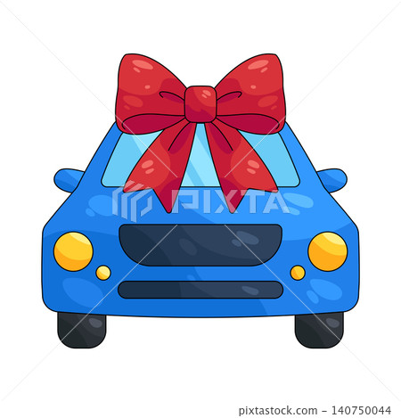 Illustration of blue car with a red bow 140750044