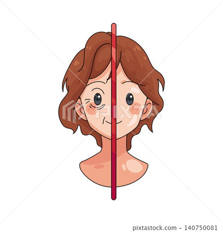 Illustration of split face comparison of aging skin 140750081