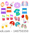 Japanese Summer Festival Icon Set: Festival stalls, food, fireworks, and yukata (summer kimono) 140750350