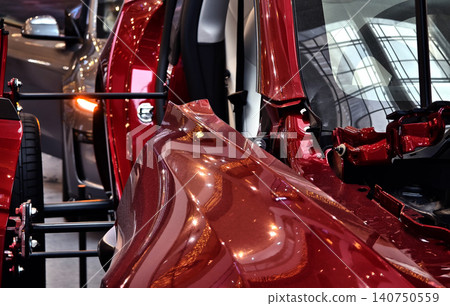 Exquisite craftsmanship and refined materials showcase upscale automotive environment 140750559