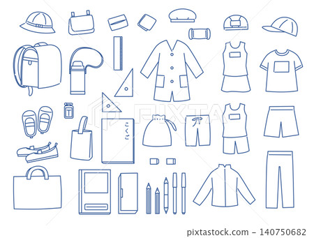 小學生學習用品套裝的線條描圖 小學生學習用品套裝的線條描圖 140750682