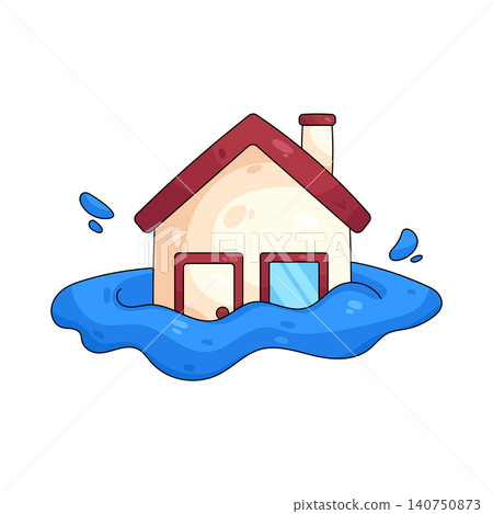 Illustration of house submerged in floodwaters Illustration of house submerged in floodwaters 140750873
