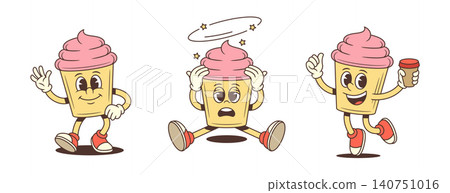 Cupcake Character Set With Various Emotions Retro Comic Cartoon Vector Illustration Cupcake Character Set With Various Emotions Retro Comic Cartoon Vector Illustration 140751016