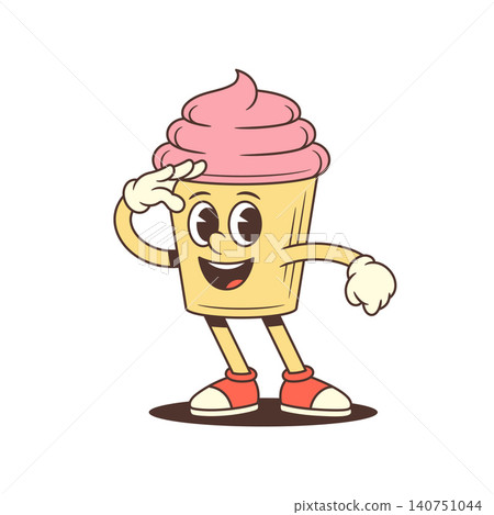 Funny Saluting Cupcake Food Mascot Retro Cartoon Character Vector Illustration Funny Saluting Cupcake Food Mascot Retro Cartoon Character Vector Illustration 140751044