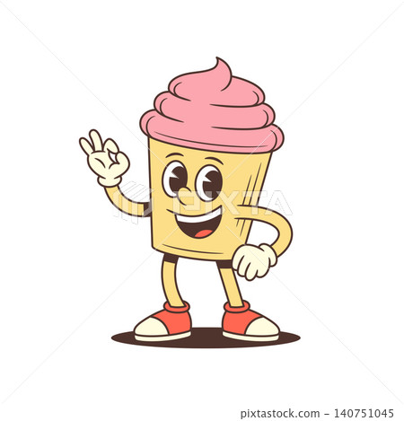 Funny Okay Hand Cupcake Retro Food Cartoon Character Vector Illustration Funny Okay Hand Cupcake Retro Food Cartoon Character Vector Illustration 140751045