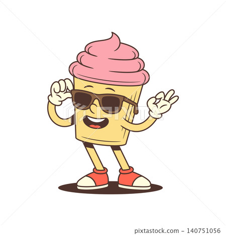 Cool Cupcake Mascot In Sunglasses With Ok Sign Retro Cartoon Character Vector Illustration Cool Cupcake Mascot In Sunglasses With Ok Sign Retro Cartoon Character Vector Illustration 140751056