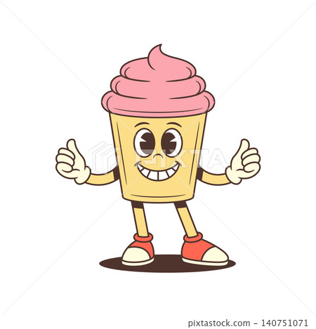 Happy Cupcake Mascot Two Thumbs Up Retro Cartoon Character Vector Illustration Happy Cupcake Mascot Two Thumbs Up Retro Cartoon Character Vector Illustration 140751071