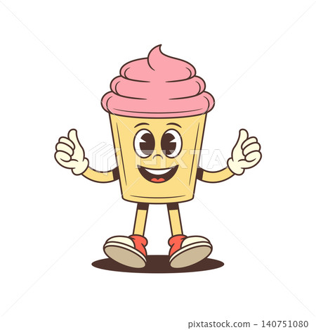 Happy Cupcake Mascot Thumbs Up Retro Cartoon Character Vector Illustration Happy Cupcake Mascot Thumbs Up Retro Cartoon Character Vector Illustration 140751080