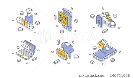 Online Shopping And E-Commerce Service Modern Isometric Vector Illustration Set Online Shopping And E-Commerce Service Modern Isometric Vector Illustration Set 140751098