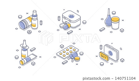 Medicine And First Aid Healthcare Modern Isometric Vector Illustration Icons Set Medicine And First Aid Healthcare Modern Isometric Vector Illustration Icons Set 140751104