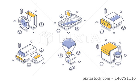 Fast Delivery And Online Shopping Logistics Modern Isometric Vector Illustration Icons Set Fast Delivery And Online Shopping Logistics Modern Isometric Vector Illustration Icons Set 140751110