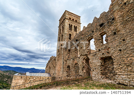 Monastery Sant Pedro de Rodes in the National Park of Cap de Cre Monastery Sant Pedro de Rodes in the National Park of Cap de Cre 140751394