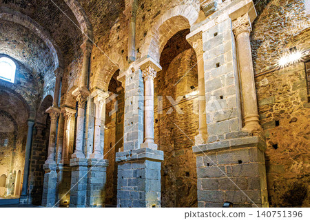 Interior of the antique monastery Sant Pedro de Rodes in Emporda Interior of the antique monastery Sant Pedro de Rodes in Emporda 140751396