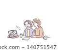 An illustration depicting an elderly woman and her daughter having an online consultation using a tablet. 140751547