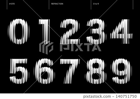 A set of numbers from 0 to 9 representing refraction_070 A set of numbers from 0 to 9 representing refraction_070 140751750