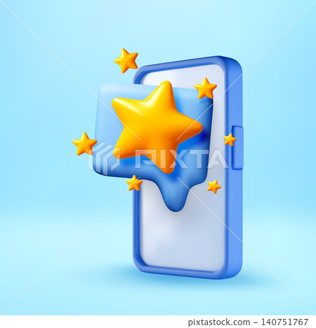 3D Smartphone with chat bubble and star rating. 3D Smartphone with chat bubble and star rating. 140751767