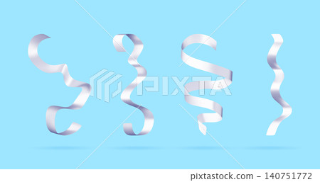 3D Set of white curling ribbons for party 3D Set of white curling ribbons for party 140751772