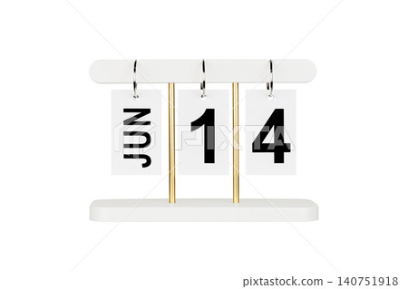 Modern flip calendar with June 14 date isolated on white. Office time management tool icon. Modern flip calendar with June 14 date isolated on white. Office time management tool icon. 140751918