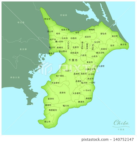 千葉縣：日本三維地圖系列。 （含鄰近縣、市、鎮及日文文字）日本千葉 140752147