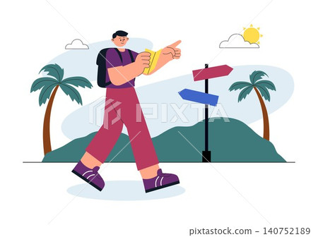 Solo Travel Vector Illustration Featuring Independent Journey, Adventure Tourism, Backpacking Experience, Travel Exploration, and Vacation Lifestyle 140752189