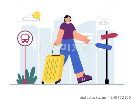Solo Travel Vector Illustration Featuring Independent Journey, Adventure Tourism, Backpacking Experience, Travel Exploration, and Vacation Lifestyle 140752190
