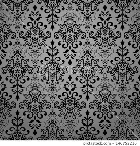 Floral pattern. Seamless vector background. Vintage wallpaper in the Baroque style. Gray and black ornament for fabric, wallpaper, packaging. Ornate Damask flower illustration Floral pattern. Seamless vector background. Vintage wallpaper in the Baroque style. Gray and black ornament for fabric, wallpaper, packaging. Ornate Damask flower illustration 140752216