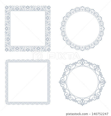 Set of decorative frames Elegant vector element for design in Eastern style, place for text. Floral gray and white frames. Lace illustration for invitations and greeting cards 140752247