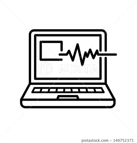 Laptop computer screen displaying audio waveform for music production and editing. Laptop computer screen displaying audio waveform for music production and editing. 140752371
