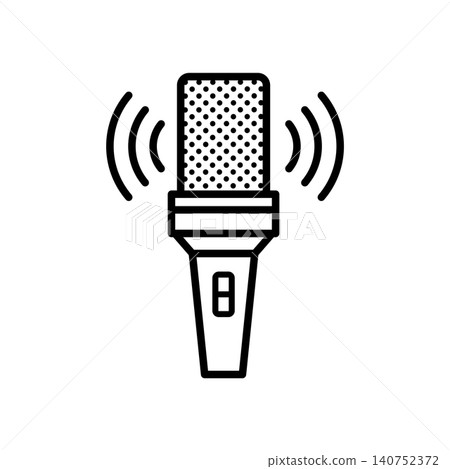 Digital studio microphone line icon with sound wave symbols for live broadcasting. Digital studio microphone line icon with sound wave symbols for live broadcasting. 140752372