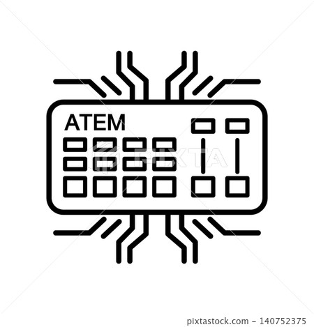 Television studio video production switcher and audio mixer control panel line icon. Television studio video production switcher and audio mixer control panel line icon. 140752375