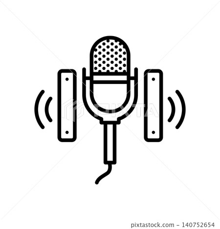 Compact desktop microphone with adjustable side stands line icon for voice recording. Compact desktop microphone with adjustable side stands line icon for voice recording. 140752654