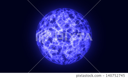 Blue glowing plasma orb with fluid electric surface and soft halo on a dark background, abstract science and energy theme Blue glowing plasma orb with fluid electric surface and soft halo on a dark background, abstract science and energy theme 140752745