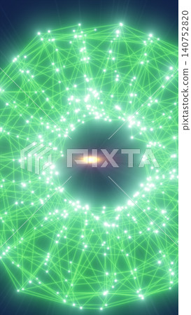 Green network portal with glowing nodes, connected polygon lines, circular void, and futuristic data structure on a dark background. Green network portal with glowing nodes, connected polygon lines, circular void, and futuristic data structure on a dark background. 140752820