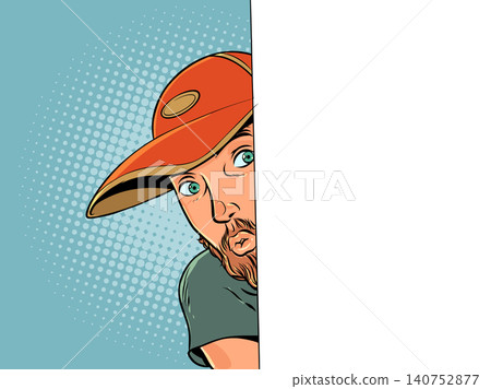 Pop Art Retro A man peers out into the empty space. People watch and observe. An interesting business proposition. Pop Art Retro A man peers out into the empty space. People watch and observe. An interesting business proposition. 140752877