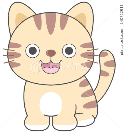 Cute Tabby Cat Sitting Happy Smiling Cartoon Character 140752911