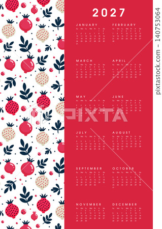 2027 pomegranate pattern wall calendar design vector illustration. 140753064