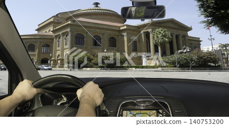 Driving a car towards Teatro Massimo Opera House, Palermo, Italy Driving a car towards Teatro Massimo Opera House, Palermo, Italy 140753200