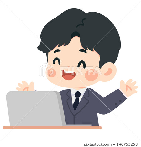 Happy Businessman Working on Laptop Computer Happy Businessman Working on Laptop Computer 140753258