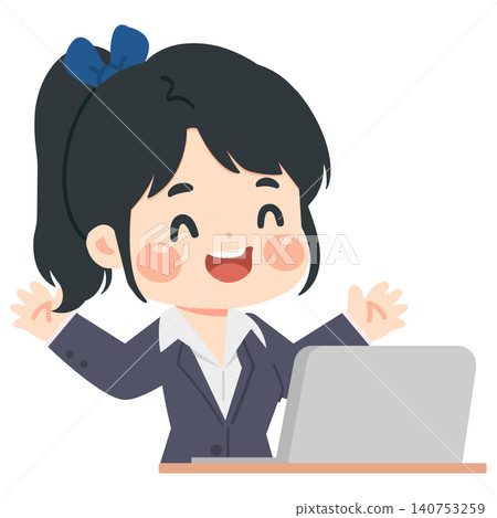 Happy Woman Working on Laptop Computer Happy Woman Working on Laptop Computer 140753259