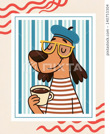 A charming illustration of a dog enjoying a cup of coffee. A charming illustration of a dog enjoying a cup of coffee. 140753304