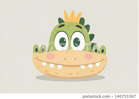 A cheerful cartoon alligator with a wide smile and a crown. 140753307