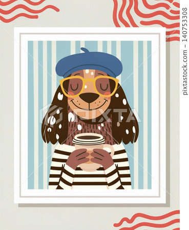 A charming illustration of a Cocker Spaniel enjoying a cup of coffee. A charming illustration of a Cocker Spaniel enjoying a cup of coffee. 140753308