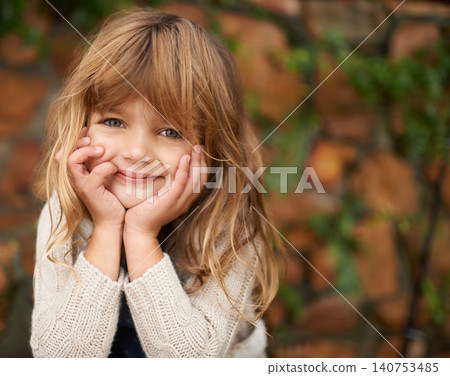 Happy, portrait and girl child in garden for learning, fun or playing on vacation, break or holiday in nature. Face, smile and kid in park for adventure, travel or trip outdoor, playful or explore Happy, portrait and girl child in garden for learning, fun or playing on vacation, break or holiday in nature. Face, smile and kid in park for adventure, travel or trip outdoor, playful or explore 140753485
