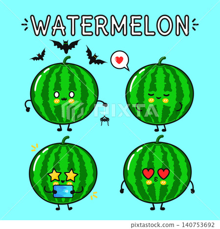 Watermelon character set showing various emotions and actions Watermelon character set showing various emotions and actions 140753692