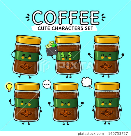 Coffee jars cartoon characters set expressing emotions 140753727
