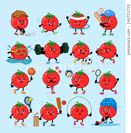 Tomato characters engaging in many sports collection Tomato characters engaging in many sports collection 140753728