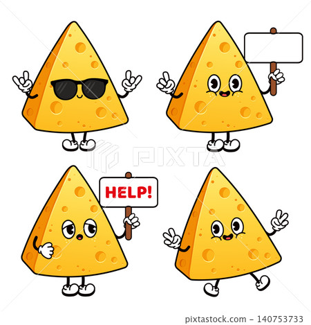 Cheese slice character set showing various emotions and actions Cheese slice character set showing various emotions and actions 140753733