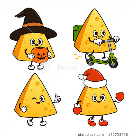 Cute cheese characters celebrating holidays and delivering goods 140753736