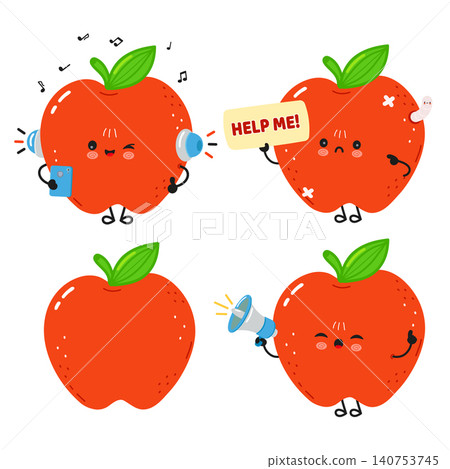 Cute apple cartoon mascot character set expressing emotions Cute apple cartoon mascot character set expressing emotions 140753745