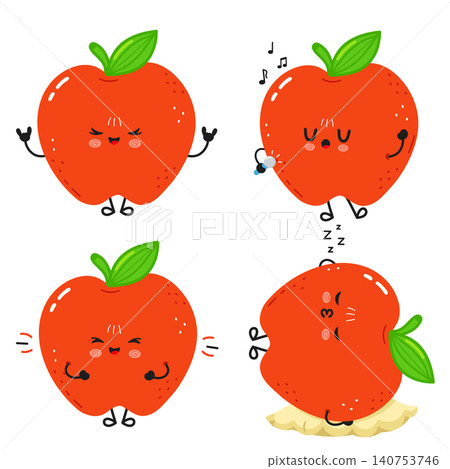 Cute apple characters showing various emotions and actions Cute apple characters showing various emotions and actions 140753746